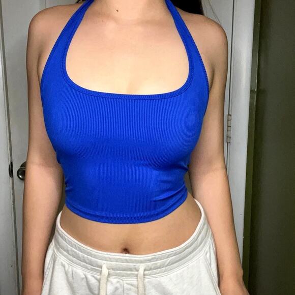 Shein Blue Ribbed Halter Tank Top - Picture 2 of 3